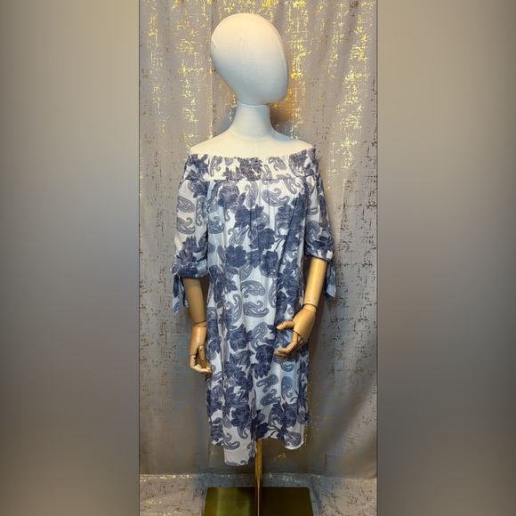Dresses & Skirts - Blue Paisley Off-Shoulder Dress